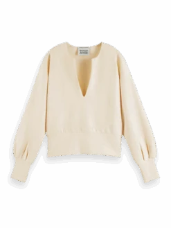 Scotch & Soda V-Neck Pleated Sleeve Top -Scotch & Soda 164668 Vanilla FNT