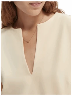 Scotch & Soda V-Neck Pleated Sleeve Top -Scotch & Soda 164668 Vanilla NHD DTL1