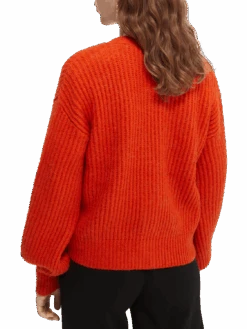 Scotch & Soda Fuzzy Boxy-Fit Cardigan -Scotch & Soda 164741 Sunset 20Red NHD BCK