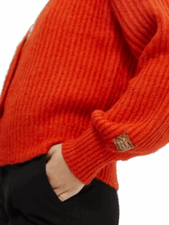 Scotch & Soda Fuzzy Boxy-Fit Cardigan -Scotch & Soda 164741 Sunset 20Red NHD DTL1