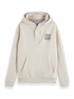 Scotch & Soda Graphic V-Neck Hoodie -Scotch & Soda 165510 Ecru 20Melange FNT
