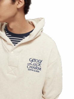 Scotch & Soda Graphic V-Neck Hoodie -Scotch & Soda 165510 Ecru 20Melange NHD DTL1