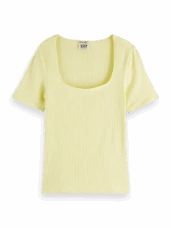 Scotch & Soda Fitted Ribbed Scoop-Neck T-Shirt -Scotch & Soda 166196 Lemon FNT