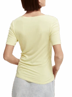Scotch & Soda Fitted Ribbed Scoop-Neck T-Shirt -Scotch & Soda 166196 Lemon NHD BCK