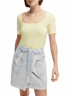 Scotch & Soda Fitted Ribbed Scoop-Neck T-Shirt