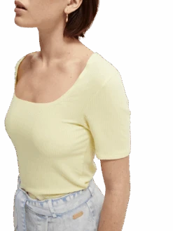 Scotch & Soda Fitted Ribbed Scoop-Neck T-Shirt -Scotch & Soda 166196 Lemon NHD DTL1