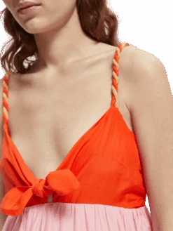 Scotch & Soda Colourblock Silk-Blend Maxi Dress -Scotch & Soda 166271 Combo 20Y NHD DTL1