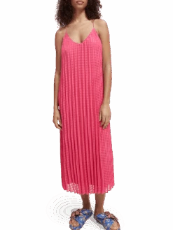 Scotch & Soda Checked Midi Dress With Pleats