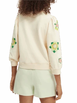 Scotch & Soda Embroidered Crewneck Sweatshirt -Scotch & Soda 166493 Vanilla NHD BCK