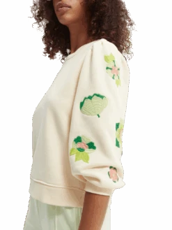 Scotch & Soda Embroidered Crewneck Sweatshirt -Scotch & Soda 166493 Vanilla NHD DTL1