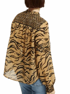 Scotch & Soda Printed Smocked Sheer Shirt -Scotch & Soda 166561 Combo 20K NHD BCK