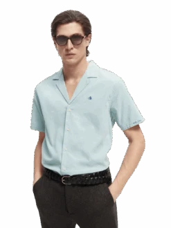 Scotch & Soda Short-Sleeved Corduroy Camp Shirt -Scotch & Soda 167298 Sky 20Melange MDL CRP