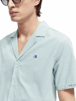 Scotch & Soda Short-Sleeved Corduroy Camp Shirt -Scotch & Soda 167298 Sky 20Melange MDL DTL1