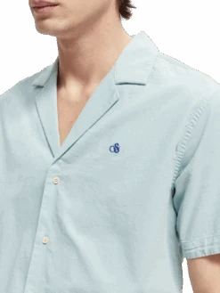 Scotch & Soda Short-Sleeved Corduroy Camp Shirt -Scotch & Soda 167298 Sky 20Melange NHD DTL1