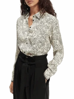 Scotch & Soda Long-Sleeve Jacquard Shirt With Embroidered Trimming