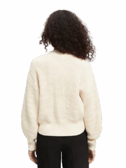 Scotch & Soda Knitted Puffy Sleeve Cardigan -Scotch & Soda 167937 Ecru 20Melange MDL BCK