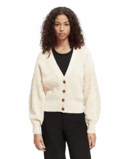 Scotch & Soda Knitted Puffy Sleeve Cardigan -Scotch & Soda 167937 Ecru 20Melange MDL CRP