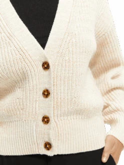 Scotch & Soda Knitted Puffy Sleeve Cardigan -Scotch & Soda 167937 Ecru 20Melange MDL DTL1