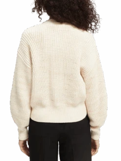 Scotch & Soda Knitted Puffy Sleeve Cardigan -Scotch & Soda 167937 Ecru 20Melange NHD BCK