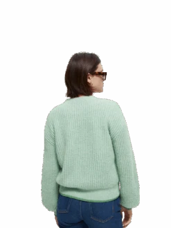 Scotch & Soda Fuzzy Boxy-Fit Knitted Cardigan -Scotch & Soda 167950 Aqua 20Green MDL BCK