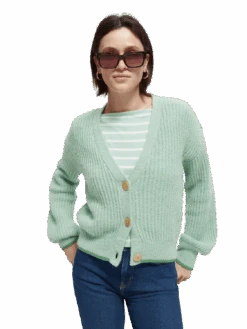 Scotch & Soda Fuzzy Boxy-Fit Knitted Cardigan -Scotch & Soda 167950 Aqua 20Green MDL CRP