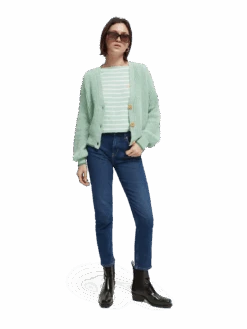 Scotch & Soda Fuzzy Boxy-Fit Knitted Cardigan -Scotch & Soda 167950 Aqua 20Green MDL FNT