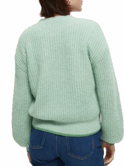 Scotch & Soda Fuzzy Boxy-Fit Knitted Cardigan -Scotch & Soda 167950 Aqua 20Green NHD BCK