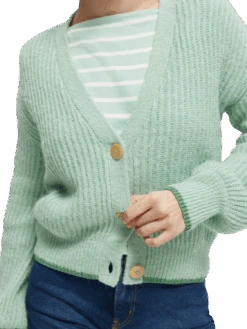 Scotch & Soda Fuzzy Boxy-Fit Knitted Cardigan -Scotch & Soda 167950 Aqua 20Green NHD DTL1