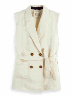 Scotch & Soda Belted Double-Breasted Gilet -Scotch & Soda 168691 Ecru FNT