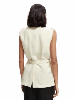 Scotch & Soda Belted Double-Breasted Gilet -Scotch & Soda 168691 Ecru MDL BCK