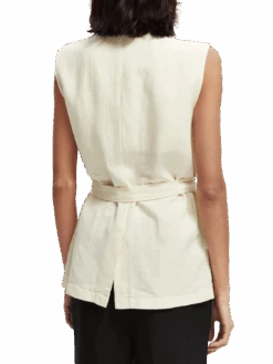 Scotch & Soda Belted Double-Breasted Gilet -Scotch & Soda 168691 Ecru NHD BCK