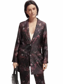 Scotch & Soda Printed Single-Breasted Longer-Length Blazer -Scotch & Soda 168792 Midnight 20Slate MDL CRP
