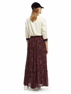 Scotch & Soda Tiered Printed Chiffon Maxi Skirt -Scotch & Soda 168815 Milky 20Way 20Crimson MDL BCK