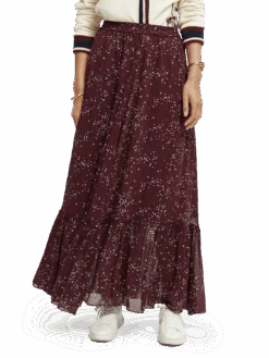 Scotch & Soda Tiered Printed Chiffon Maxi Skirt -Scotch & Soda 168815 Milky 20Way 20Crimson MDL CRP