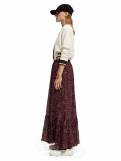 Scotch & Soda Tiered Printed Chiffon Maxi Skirt -Scotch & Soda 168815 Milky 20Way 20Crimson MDL SDE