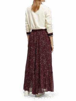 Scotch & Soda Tiered Printed Chiffon Maxi Skirt -Scotch & Soda 168815 Milky 20Way 20Crimson NHD BCK