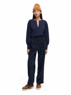 Scotch & Soda V-Neck Voluminous Sleeved Sweater -Scotch & Soda 168840 Deep 20Space MDL FNT