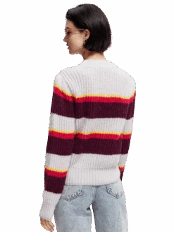Scotch & Soda Fuzzy Knitted Puffy Sleeve Sweater -Scotch & Soda 168910 Blurred 20Lined 20Thistle MDL BCK