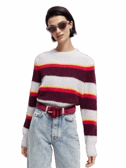 Scotch & Soda Fuzzy Knitted Puffy Sleeve Sweater -Scotch & Soda 168910 Blurred 20Lined 20Thistle MDL CRP