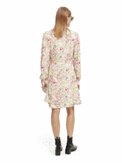 Scotch & Soda Printed Long-Sleeved Mini Dress -Scotch & Soda 168913 Meadow 20Aged 20White MDL BCK