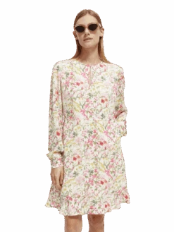 Scotch & Soda Printed Long-Sleeved Mini Dress -Scotch & Soda 168913 Meadow 20Aged 20White MDL CRP