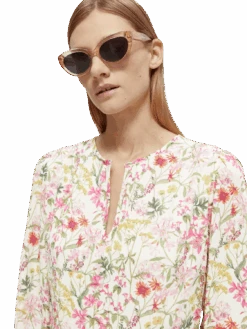 Scotch & Soda Printed Long-Sleeved Mini Dress -Scotch & Soda 168913 Meadow 20Aged 20White MDL DTL1