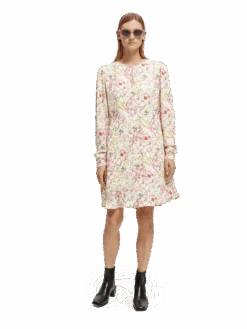 Scotch & Soda Printed Long-Sleeved Mini Dress -Scotch & Soda 168913 Meadow 20Aged 20White MDL FNT