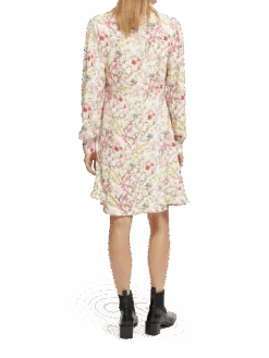 Scotch & Soda Printed Long-Sleeved Mini Dress -Scotch & Soda 168913 Meadow 20Aged 20White NHD BCK
