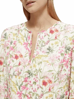 Scotch & Soda Printed Long-Sleeved Mini Dress -Scotch & Soda 168913 Meadow 20Aged 20White NHD DTL1