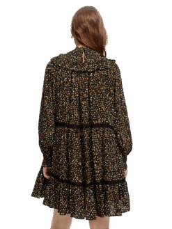 Scotch & Soda Smocked And Tiered Mini Dress -Scotch & Soda 168914 Space 20floral 20cinnamon 20spice MDL BCK