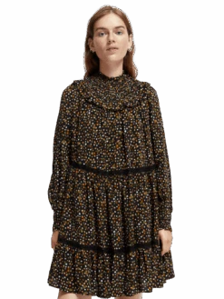 Scotch & Soda Smocked And Tiered Mini Dress -Scotch & Soda 168914 Space 20floral 20cinnamon 20spice MDL CRP