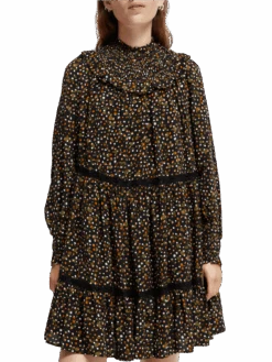 Scotch & Soda Smocked And Tiered Mini Dress