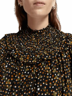 Scotch & Soda Smocked And Tiered Mini Dress -Scotch & Soda 168914 Space 20floral 20cinnamon 20spice NHD DTL1