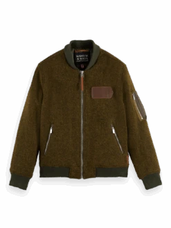 Scotch & Soda Wool-Blended Bomber Jacket -Scotch & Soda 169105 Military 20Melange DTL1